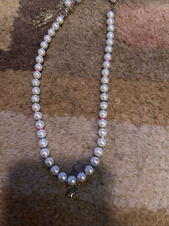 Betsey Johnson Jewelry - betsey johnson pearl Bead Necklace with Green Crystal mushroom Pendant
